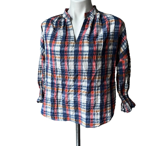 Finley Rex Top in Newbury Port Plaid Popover 3/4 Sleeve Crepe Multicolor… - Picture 8 of 13